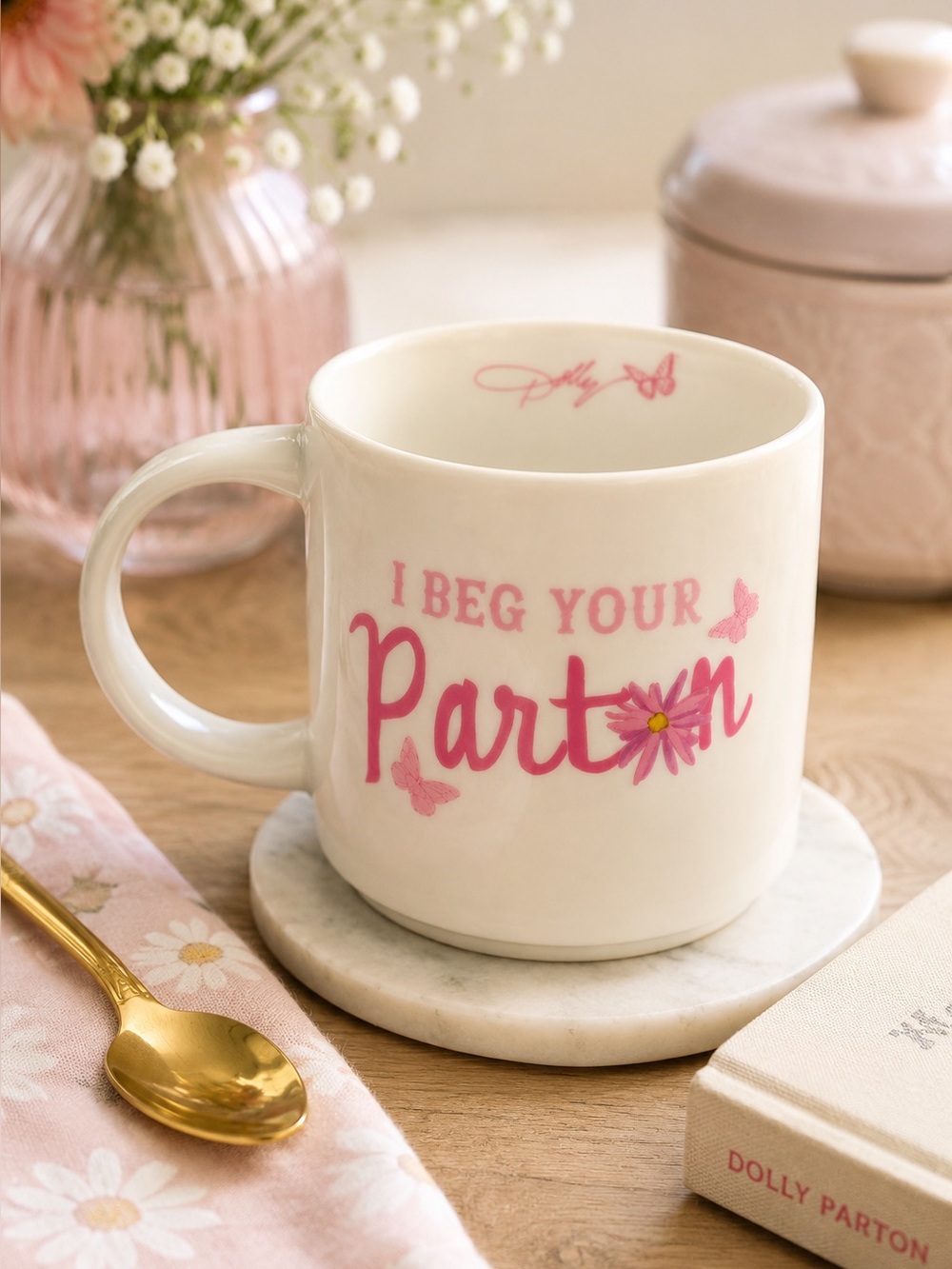 Dolly Parton | 🦋 Spring Coffee Mug “I Beg Your Parton” ✨ Limited Edition